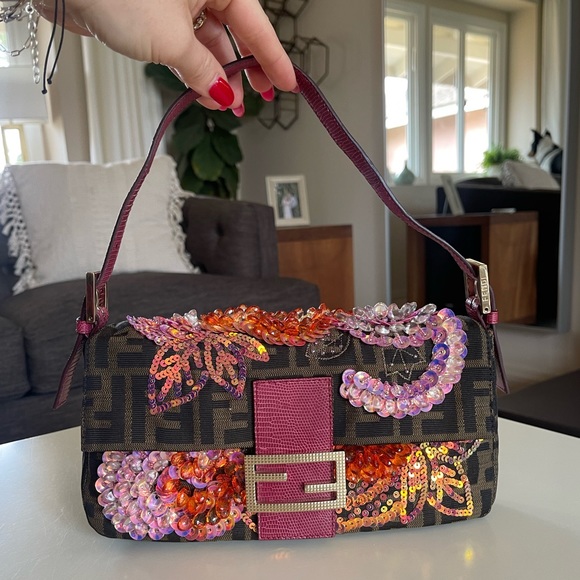 SOLD - Incredibly Rare Vintage Fendi Beaded Sequin Swirl Zucca Baguette - Picture 6 of 17